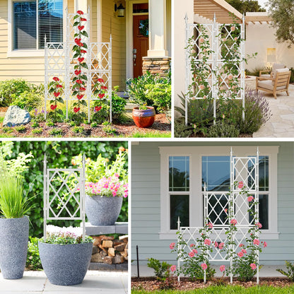 5.25FT Garden Trellis Support Fence,Metal Wall Lattice Climbing Frame for Climbing Plants Outdoor, White Iron Pipe Fence for Potted Plants Indoor for Ivy Vines Vegetable Flower, Patio, Lawn, Yard