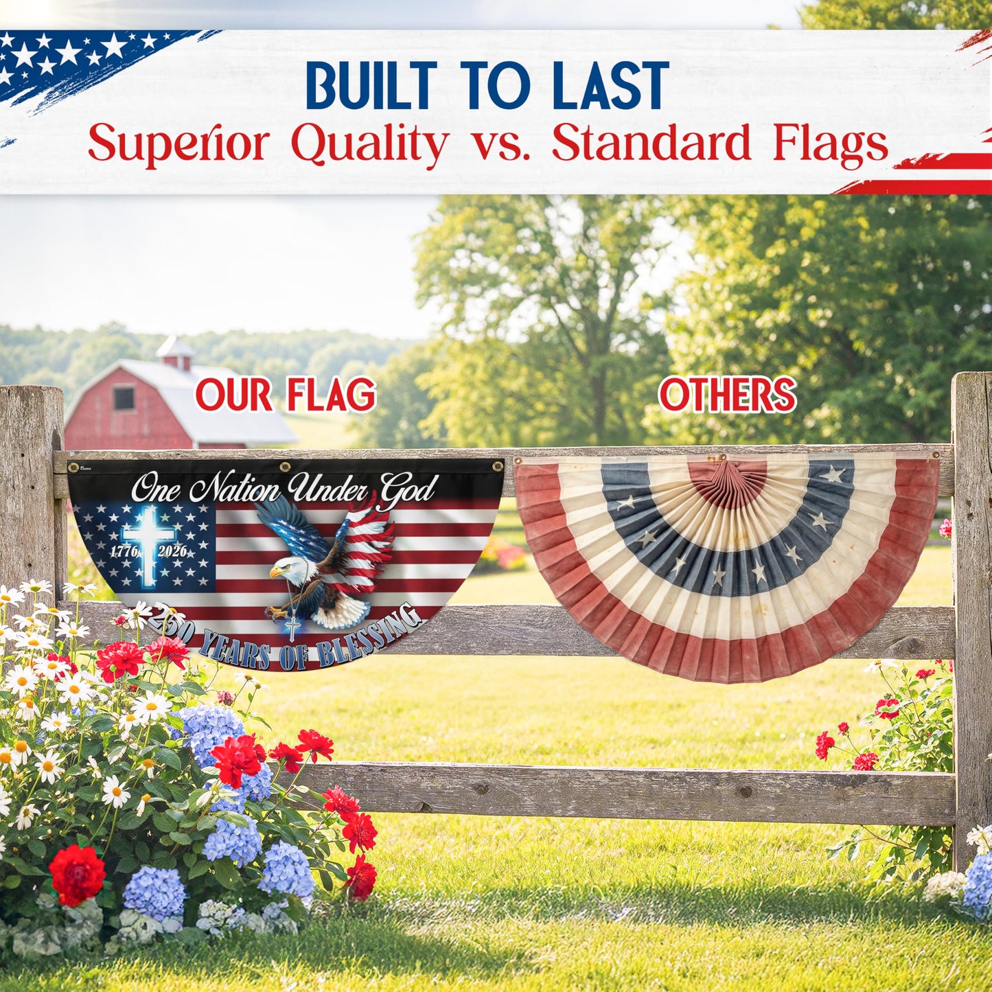 FLAGWIX American 250 Years Anniversary Fan Flag - Polyester Double-sided One Nation Under God Flags For Outside Bunting Flag, 1.5x3 ft - 4th of July Decorations for Home Yard Garden Decor Banner