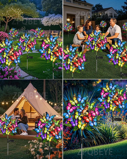 ZPQBEYE Solar Garden Lights Outdoor Waterproof Decorative Solar Lights Outside 2 Pack with 86 LED 34 Butterfly Flowers Garden Decor Yard Patio Lawn, Gifts for Women Mother's Day Mom