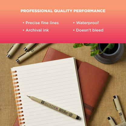 SAKURA Pigma Micron Fineliner Pens - Archival Black Ink Pens - Pens for Writing, Drawing, or Journaling - Assorted Point Sizes - 6 Pack
