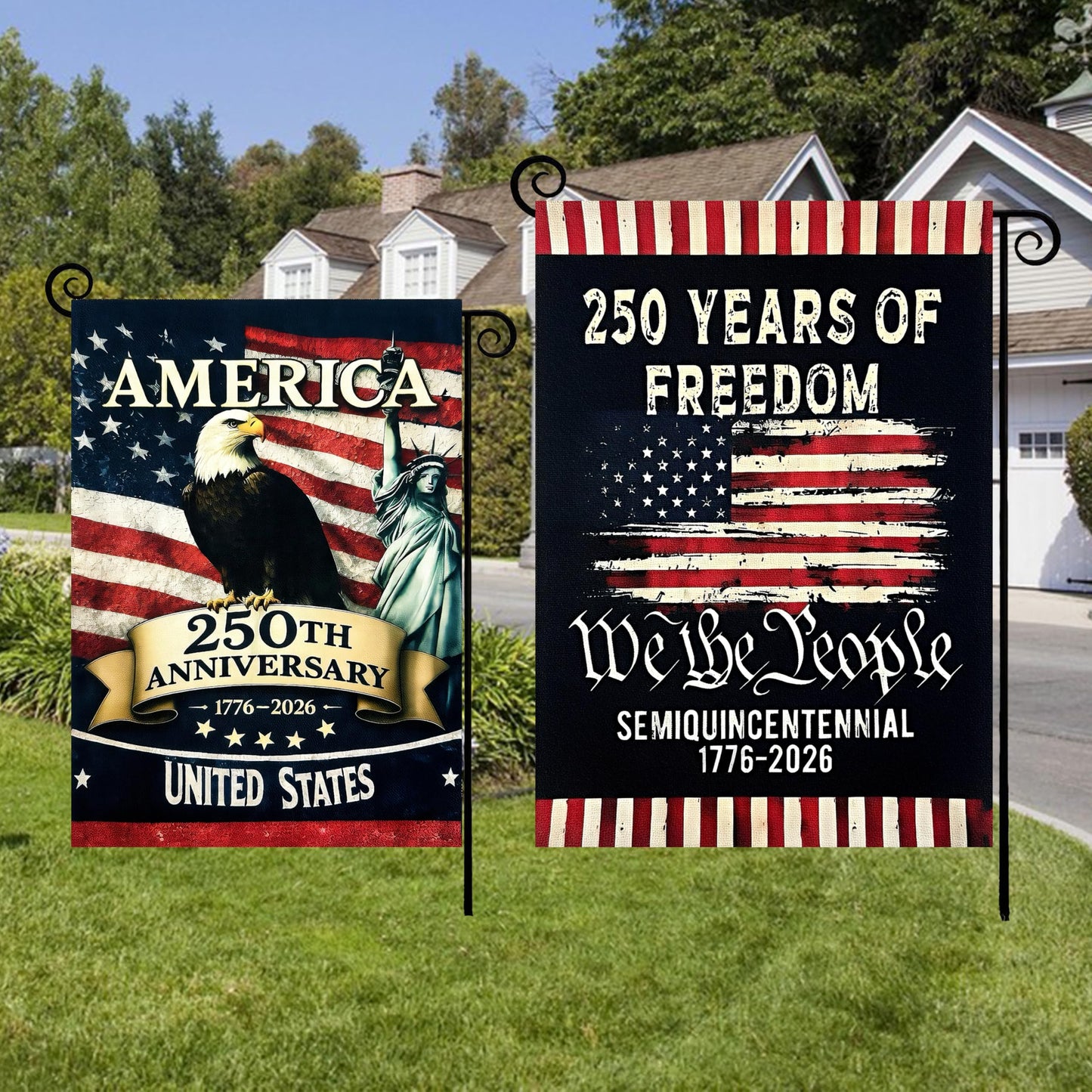 2pcs 250th Anniversary American Garden Flag,July 4th Independence Day Patriotic Banner,Double-Sided Waterproof 1776-2026 Commemorative Flags (250th Anniversary American Flag & Eagle - Black, 12" x 18" Inch)
