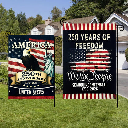 2pcs 250th Anniversary American Garden Flag,July 4th Independence Day Patriotic Banner,Double-Sided Waterproof 1776-2026 Commemorative Flags (250th Anniversary American Flag & Eagle - Black, 12" x 18" Inch)