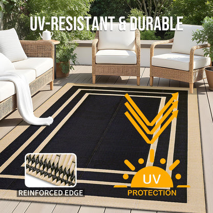 OLANLY Outdoor Rug 5x8 ft Waterproof, Reversible Outdoor Plastic Straw Rug, RV Mat, Indoor Outdoor Carpet Clearance for Patio, Camping, Balcony, Deck, Backyard, Black & Beige