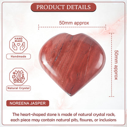 Crocon 50mm Noreena jasper Heart Stone Big Heart Shape Puff Stones Set 450+ Carats Pocket Crystal Healing Tumble Collection Palm Worry Stone Good Luck Charm Meditation Gift Craft Home Decor