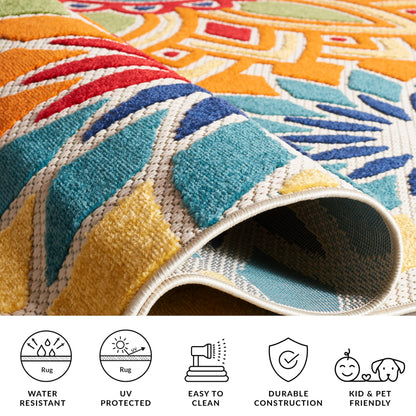 SAFAVIEH Washable Rug Outdoor Cabana Collection - 8' x 10', Ivory & Orange, Non-Shedding & Easy to Clean, Ideal for Patio, Backyard, Mudroom (CBN328A)