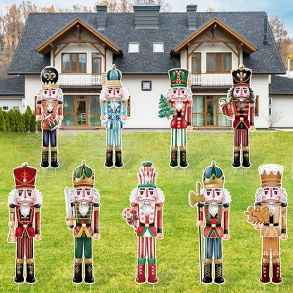 TREWAVE 9 Pcs Christmas Yard Signs with Stakes - Nutcracker Yard Stakes Winter Outdoor Decorations for Lawn Pathway Outside Decor