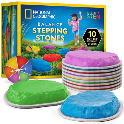 NATIONAL GEOGRAPHIC Stepping Stones for Kids – Durable Non-Slip Stones Encourage Toddler Balance & Gross Motor Skills, Indoor & Outdoor Toys, Obstacle Course, Gifts for Toddlers (Amazon Exclusive)