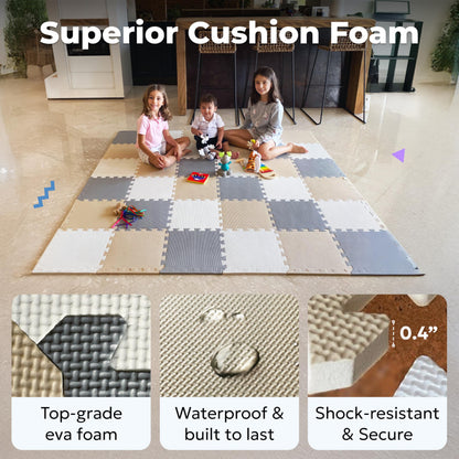 MioTetto Baby Play Mat, Soft Foam Floor Tiles for Kids. Adjustable Interlocking Foam Tiles, Fits with 74x74 Playpen Baby mat for Crawling & Development, Safe & Non-Toxic Playmat for Babies 6-12 Months