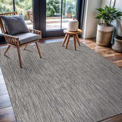 CAMILSON Outdoor Rug 5x7 Modern Area Rugs for Indoor and Outdoor Patios and Porches - Waterproof, Washable, Non-Shedding, Easy-to-Clean Outside Carpet (5 x 7, Solid - Silver Gray)