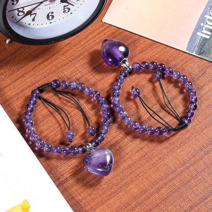 TUMBEELLUWA Healing Amethyst Bracelets Love Jewelry for Women Men 6mm, Adjustable Heart Bead Stone Bracelet for Essential Oils
