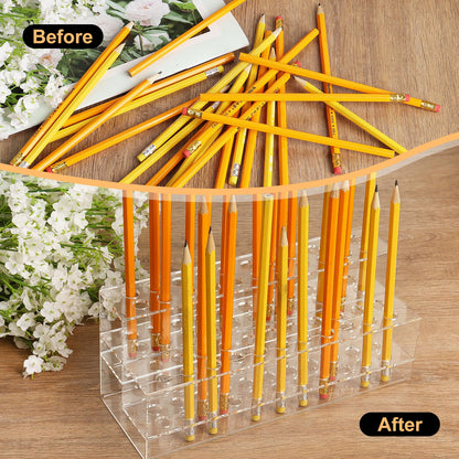 SBYURE Acrylic Pen Holder, 44-Slots Pen Display Stand Focal Pen Holder Beadable Pen Display Stand Rack Organizer for Home Office Desk School Supplies