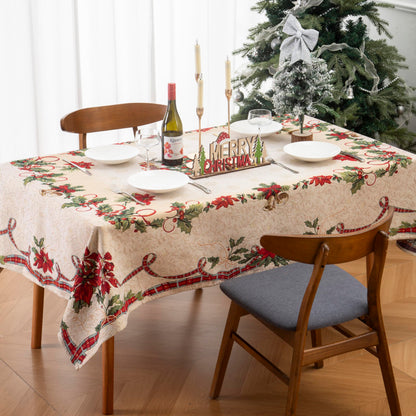 Jessy Home Christmas Tablecloth Xmas Tree Table Cloth Rectangle 55"x82" Winter Table Cover Polyester Wrinkle Resistant Washable Christmas Decoration for Holiday Party Dinner Home
