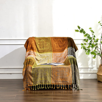 Edcooy Boho Couch Cover, Bohemian Throw Blanket Tassels Hippie Decor Covers Sofa Chair loveseat Furniture Bed， Bohemian Tribal Fringe slipcover (Green, 60x75)…