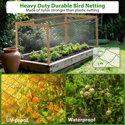 Unves Bird Netting 25' x 50' with 2.4" Square Mesh Bird Net for Chicken Coop, Heavy Duty Nylon Poultry Netting for Garden Protect Fruit Trees, Vegetables and Plants Against Birds, Deer