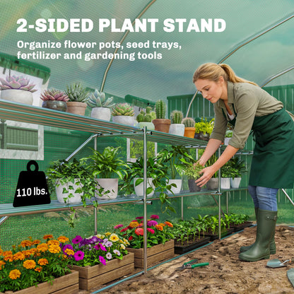 Outsunny 10'x11'x6' Walk-in Tunnel Greenhouse with Shelves, Mesh Door and Windows, Plant Hot House with PE Cover, Outdoor Green House for Patio Lawn Garden, Green