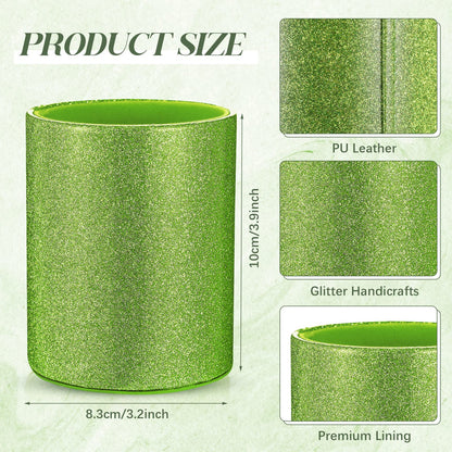 Sabary 8 Pcs Green Pens with Pen Holder for Desk Glitter Crystal Diamond Cute Ballpoint Fancy Pencil Holder Bling Desk Organizer for Women Girls School Office Supplies Wedding Graduation Gifts