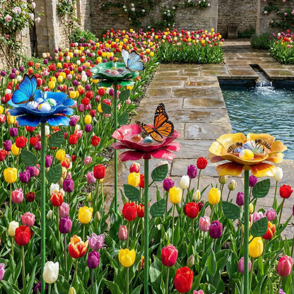 4 Pack Bee Watering Station, Butterfly Feeder, Bee Baths with 50 Glass Marbles, Bee Cups Water for Bees Garden, Outdoor Colorful Flower Design (Red,Green,Blue,Yellow)