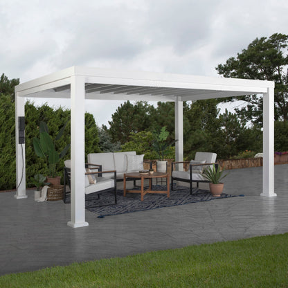 Backyard Discovery Windham 14' x 10' Modern Galvanized Steel Pergola Kit with Shade Sail Canopy, All-Season Durability, PowerPort, High-Wind Rating for Outdoor Patio, Garden, Deck, Entertaining