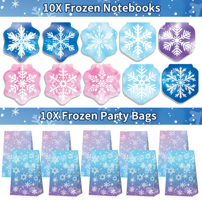 Fumogym 234PCS Frozen Party Favors Supplies Decorations Kit Include Goodies Bags, Straws, Bubble Wands, Crowns, Magic Wands, Notebook, Cake Toppers & More
