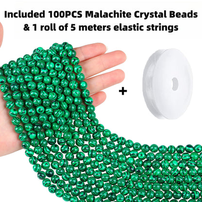 QINJIEJIE 100PCS Malachite Beads 8mm Natural Stone Beads Round Loose Gemstone Bead for Bracelet Beading Crystal Jewelry Making DIY Necklace Earrings 0.32"