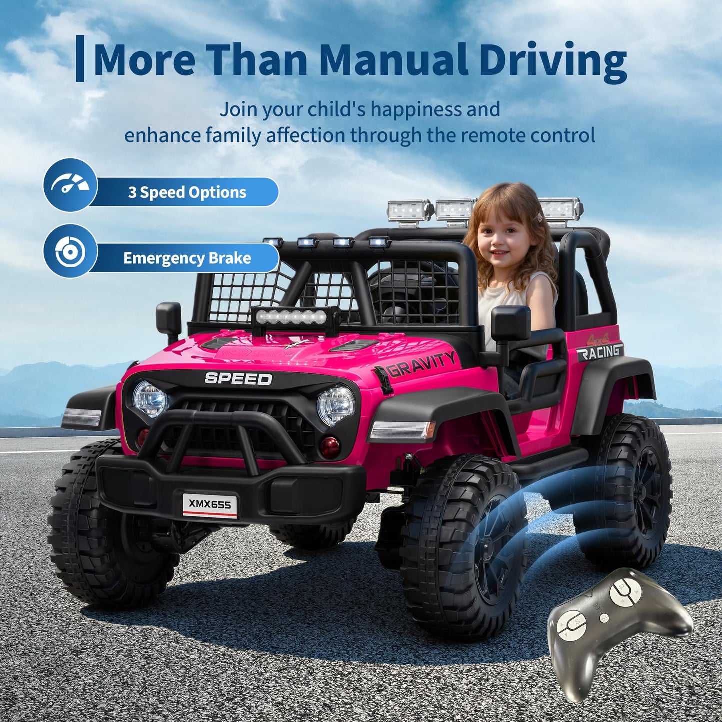 24V 2 Seater Kids Electric Truck with Parent Remote Control, 4WD Ride on Car for Toddlers & Kids 4-8, 100Min Battery, Dual Motor, All Terrain Electric Vehicle Gift for Boys Girls