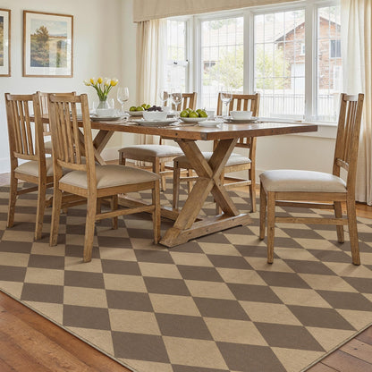 PureCozy 8x10 Checkered Easy Jute Area Rug for Living Room Large Checkerboard Washable Indoor Outdoor Carpet Farmhouse Patio Office Mat Geometric Non Slip Brown Carpet for Backyard Dining Room