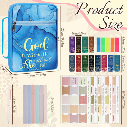 INCOK Bible Journaling Supplies - Bible Journaling Kit God is Within Her Blue Bible Case Bag Tabs Magnetic Bookmarks Gel Pens No Bleed Highlighter Index Tabs Christams Christian Gift for Women