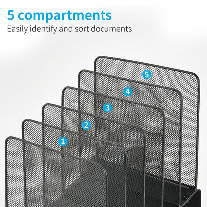 LEKETREE File Organizer for Desk, File Folder Organizer with 5-Section Vertical Rack, Suitable for Home Office Document Organization and Storage(Black)