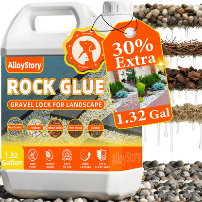 Rock Glue for Landscaping, 1.32 Gallon Mulch Glue for Landscaping, Mulch Adhesive & Gravel Stabilizer for Pea Gravel, Pebbles, and Stone for Outdoor Landscape, Walkways, Yards, Patios, and Driveways
