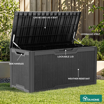 YITAHOME 100 Gallon Resin Deck Box, Weather Resistant Outdoor Storage Box, Lockable Indoor Outdoor Storage for Supplies and Essentials, Black
