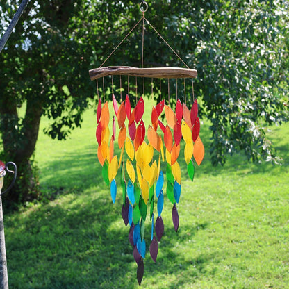 Blue Handworks Deluxe Rainbow Waterfall & Driftwood Chime, Sandblasted Glass and Found Wood Handcrafted Wind Chime