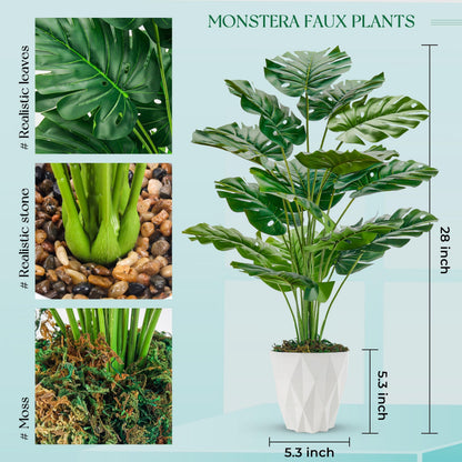 Der Rose 28" Tall Fake Plants Large Artificial Monstera Faux Potted Plants Indoor with White Pot for Home Office Living Room Decor