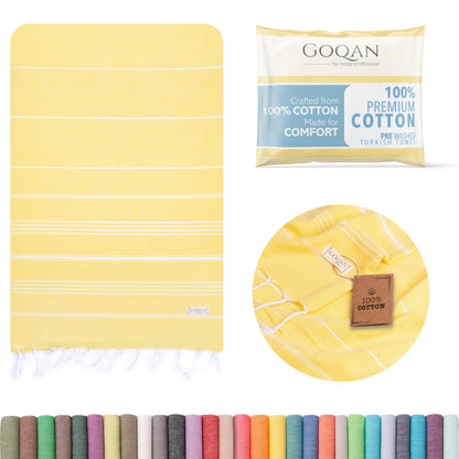 realgrandbazaar GOQAN Turkish Beach Towel 100% Cotton - Quick Dry Towels for Bath, Hostel Travel, Gym, Exercise, Swim, Shower, 39x71 Large - Rapid Dry for Workout Sports, Swimming, Camping -Yellow