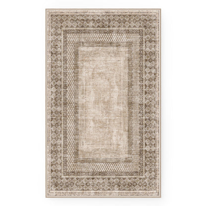 NICETOWN 5x8 Area Rug, Ultra- Thin Brown Oriental Washable Rug for Living Room, 5'x 8' Carpet for Bedroom, Non-Slip Stain Resistant Foldable Large Carpet Pet & Kids Friendly for Dining Room