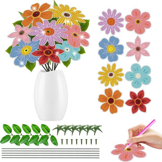 Vcekract 8 Pcs Flower Diamond Art Kits for Adults, Diamond Art for Table Decor, Diamond Painting Art Crafts for Beginners