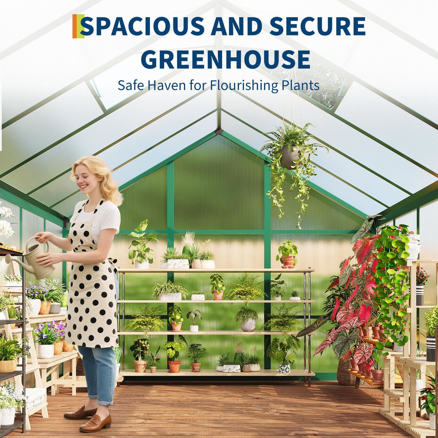 Garvee 6 X 10 Greenhouse, Greenhouses for Outside, Polycarbonate Greenhouse with Aluminum Frame, Lockable Door and Ajustable Roof Vent for Backyard, Green Houses for Outside Garden Backyard, Patio