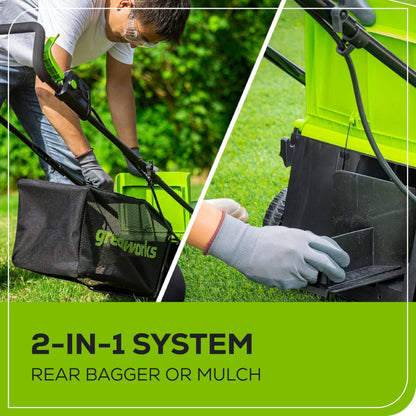 Greenworks 24V 13“ Brushless Cordless Lawn Mower with 4.0Ah Battery & Charger,Maintenance-Free Push Mower with 2-in-1 Mulch/Bag