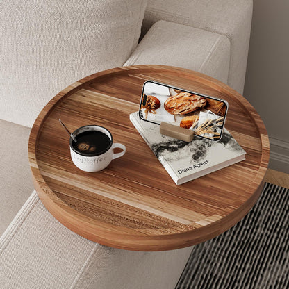 Semjar Acacia Wood Couch Arm Tray Table,Anti-Slip Adjustable Round Sofa Arm Tray,Wooden Armrest Caddy Table for Couches,Arm Chair Companion for Drinks Cellphone TV Remote Snacks