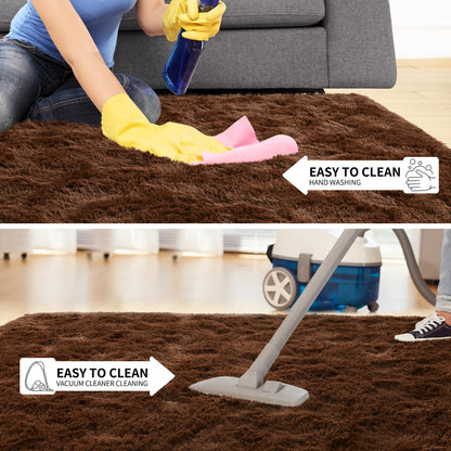 Tepook Super Soft Fluffy Rugs for Living Room, Shag 6x9 Area Rugs for Bedroom, Modern Shaggy Rug Fuzzy Carpets for Kids, Plush Indoor Nursery Home Decor Rug with Non-Slip Bottom, Brown