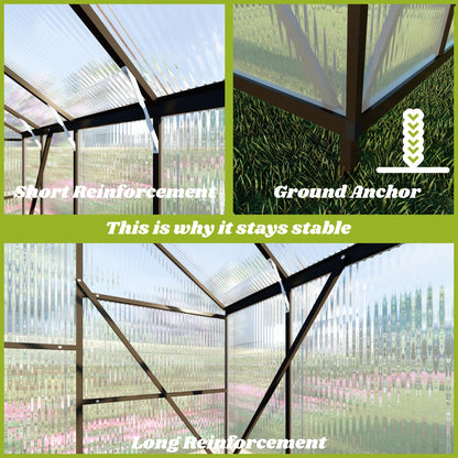 8x12 FT Greenhouses for Outdoors, Polycarbonate Greenhouse with PC Panels, Greenhouses for Outdoors for Yard, Garden, Hobby, Charcoal Black