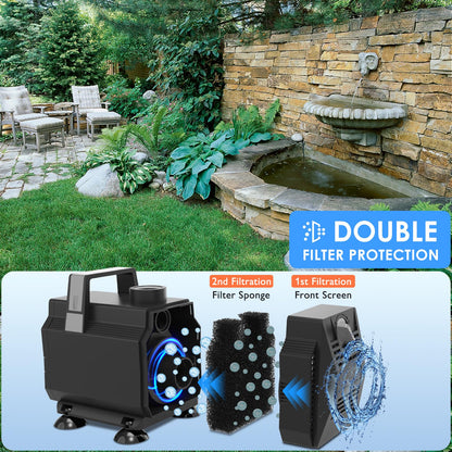 VCRAZE Submersible Water Pump 600GPH/35W Fountain Pumps with Flow Control, Pond Pump Submersible Outdoor with 10ft 3-Core Power cable for Hydroponics, Aquarium, Waterfall, Statuary, Water feature