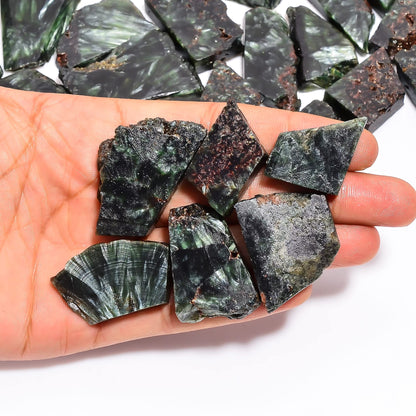 Natural Seraphinite Raw Slice Gemstone- Healing Crystals for DIY Jewelry Making -Loose Natural Cabochon -Perfect for Crafting Unique Jewelry Designs (5 pcs, 25-35 mm)