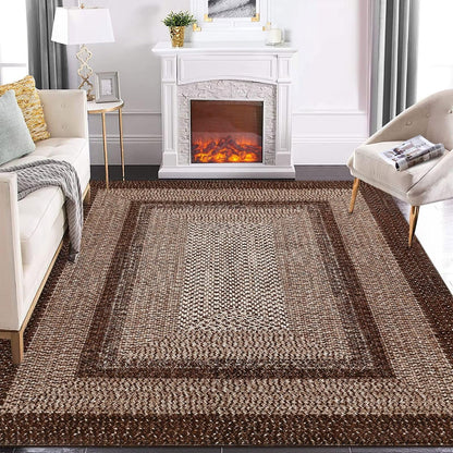 GAOMON Boho Braided Print Accent Rug, 6' x 9' (Rectangular), Brown, Machine Made, Non-Slip, Low Pile, Polyester, Area Rug