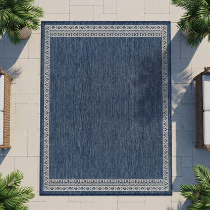 Washable Outdoor Rug 6x9 Modern Area Rugs Outdoor Carpets Bordered Pattern Non Shedding Waterproof Easy Clean Patio Deck Porch Living Room Bedroom Garden RV (6 X 9 Blue)