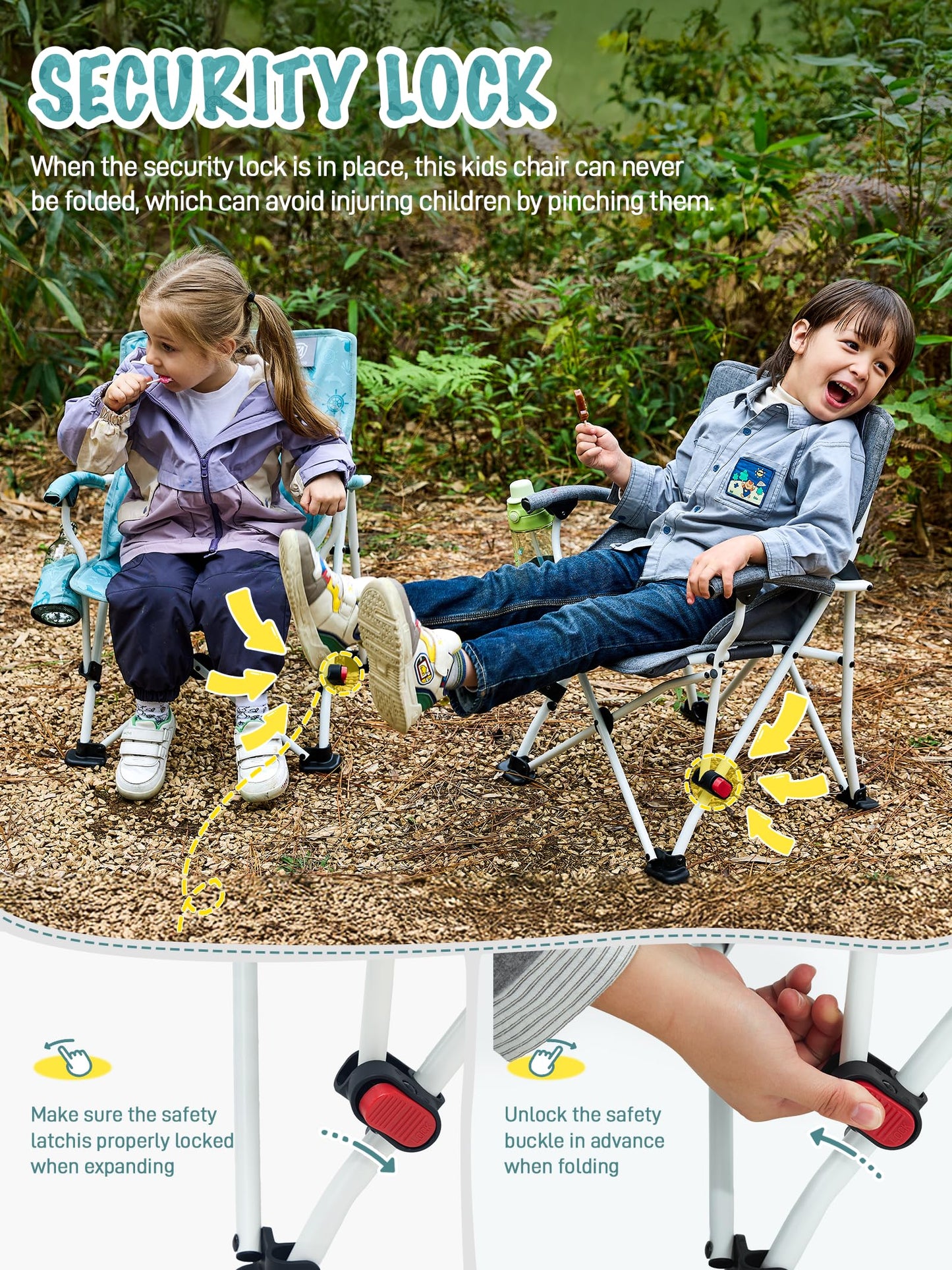 EVER ADVANCED Kids Camping Chairs with Cup Holder, Padded Folding Camping Chair Outdoor with Safety Lock, Carry Bag, Lightweight Portable Camp Chairs for Beach, Balcony, Patio, Supports 150lbs, Green