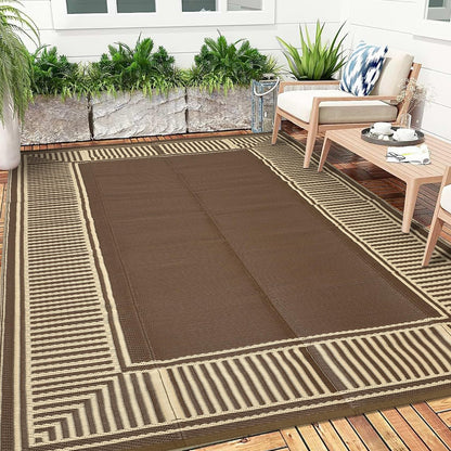 IDEALHOUSE Outdoor Rug 9'x18' Reversible Portable Lightweight Waterproof UV Resistant Plastic Straw Patio Mat for RV Camping Picnic Deck Backyard Peony Brown