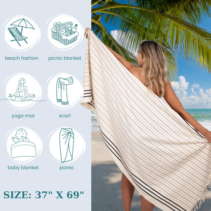 100% Cotton Turkish Beach Towels Great for Beach, Bathroom Towels Adult Travel Essentials Cruise Accessories Vacation Yoga Mat Soft Feel High Absorbent Sand Free Quick Dry (Marine Blue)