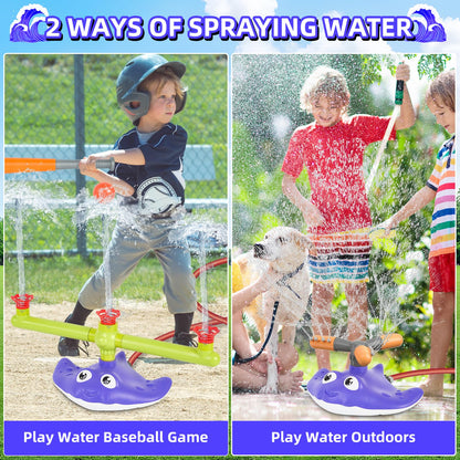 PWSOMJ 2-in-1 Water Sprinkler Baseball Toy Set for Kids, Summer Outdoor Water Game with 2 Sprinkler Heads, 360° Rotating Sprinkler for Backyard Summer Fun
