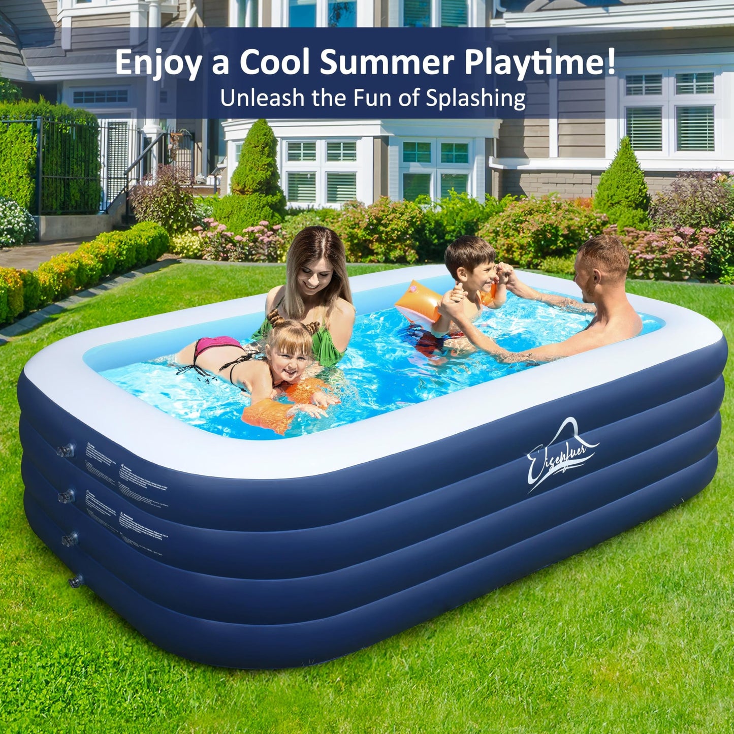 Eisenfuer Inflatable Pool 2026 New Upgrade, First Collapse-Proof 4-Layer Pool with 4 Independent Air Chambers, 99"x60"x28" Thickened Deep Durable Kids Pool, Outdoor Backyard Garden Swimming Pool
