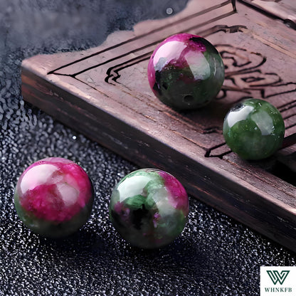 WHNKFB 10mm 50PCS Natural Ruby Zoisite Round Beads, Red-Green Loose Gemstone Beads for Jewelry Making Craft - 4mm 6mm 8mm 10mm Options with Free Elastic Cord
